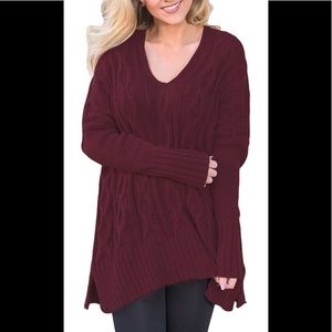 Oversized, cable knit, tunic-length sweater